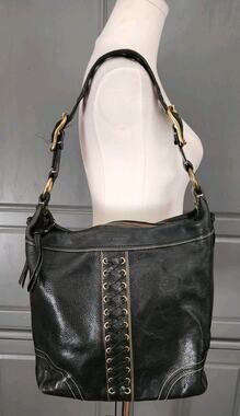 Vintage Coach Chelsea Laced Duffle Shoulder Bag Black Pebbl Leather H0693-10400